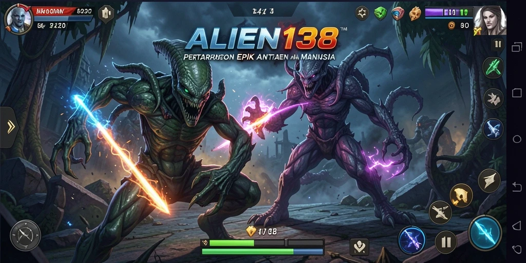 Screenshot gameplay yang menunjukkan pertarungan seru di ALIEN138.