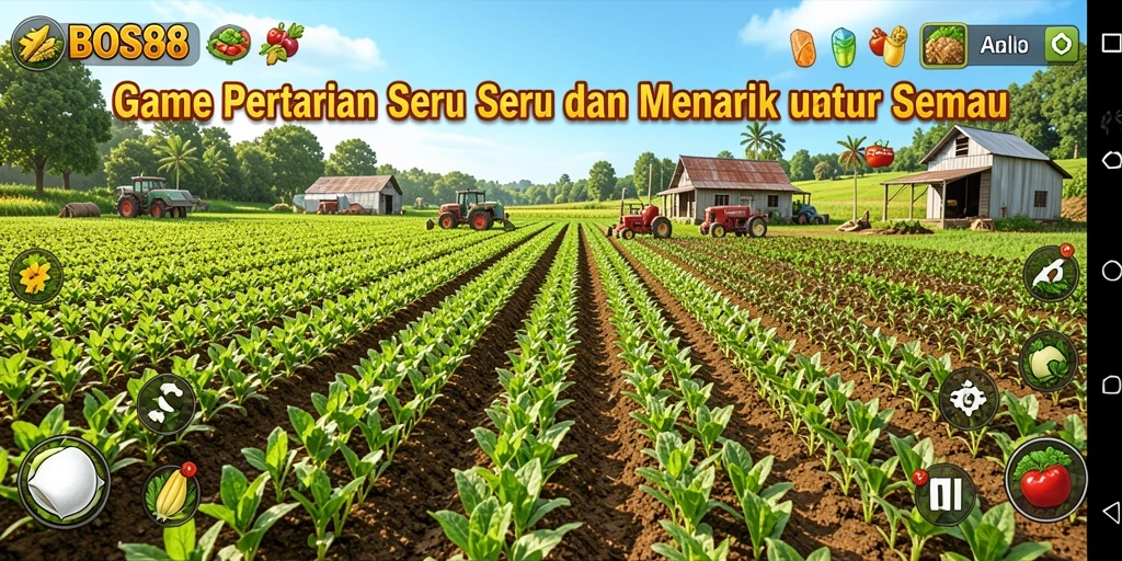 Screenshot gameplay BOS88 yang menunjukkan aktivitas bertani seru.