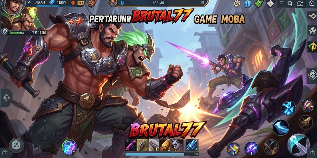 Tampilan aksi seru dalam gameplay MOBA BRUTAL77.