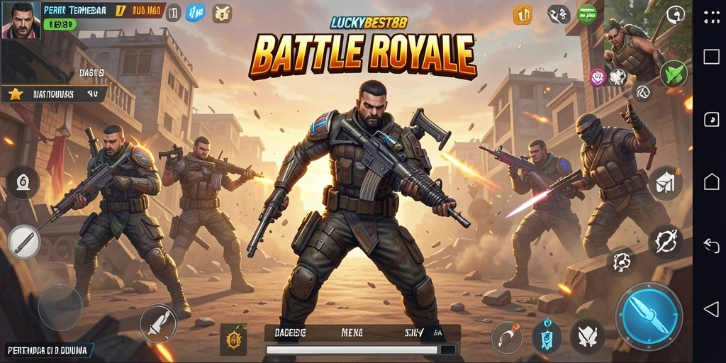 Tangkapan layar utama LUCKYBEST88 menampilkan momen intens dalam pertempuran Battle Royale.