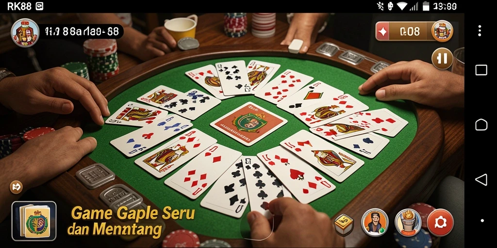 Screenshot gameplay RK88 menampilkan papan Gaple yang seru dan interaksi pemain.