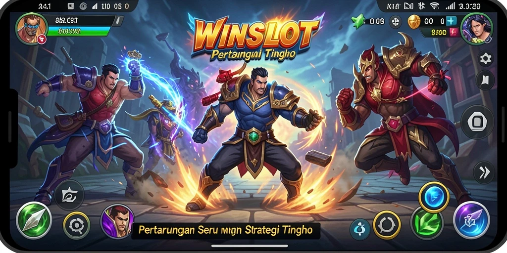 Tangkapan layar menunjukkan pertarungan seru dalam WINSLOT dengan karakter dinamis.